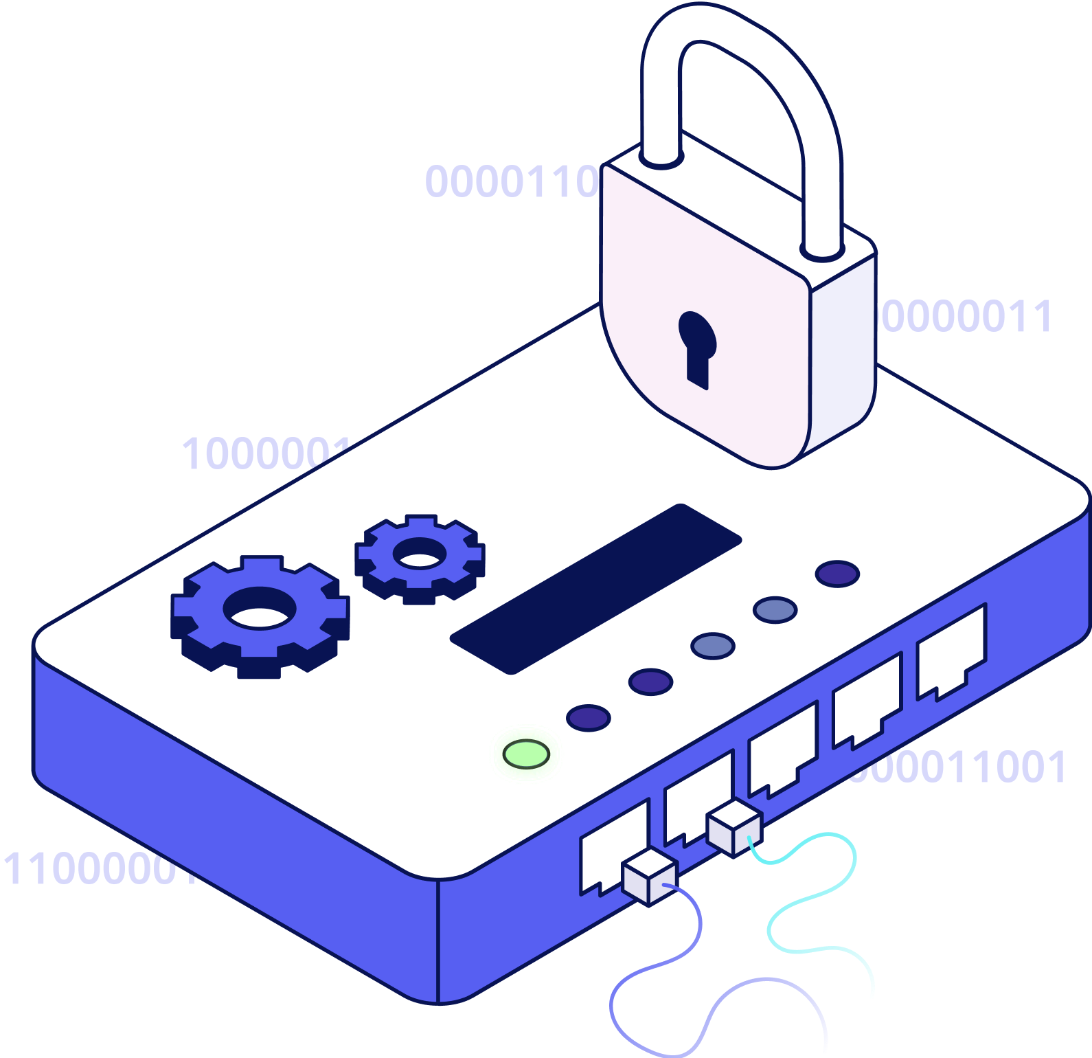 A computer featuring a padlock and gears, symbolizing security and technology integration.