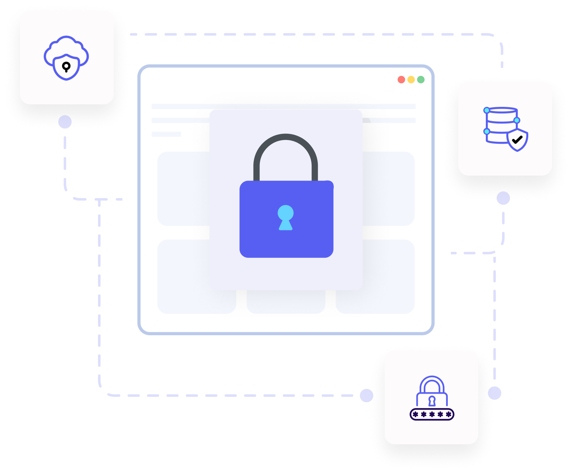 Diagram illustrating a secure website featuring a lock and padlock symbol, representing online safety and security.