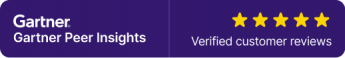 Gartner Peer Insights badge with five stars and 'Verified customer reviews' text, indicating trusted reviews.